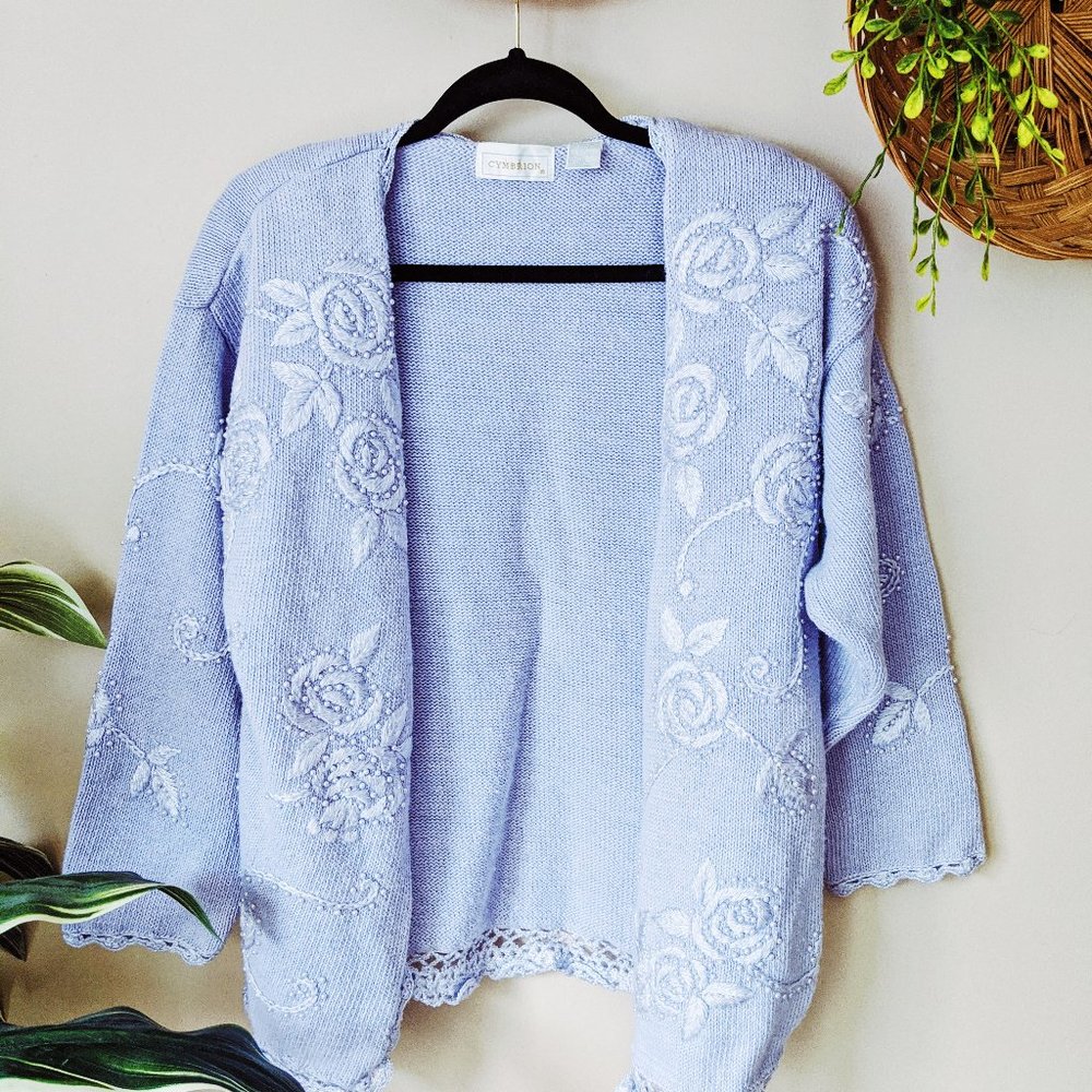 Vintage Floral Beaded Grandma Cardigan
